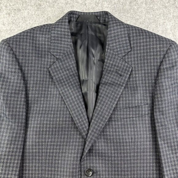 Baroni Blazer Mens 38R Blue Silk Wool Mini Plaid Check Sport Coat Woven in Italy - Picture 2 of 14